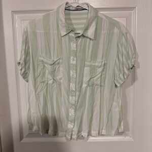 Jane and Delancey Green Striped Shirt